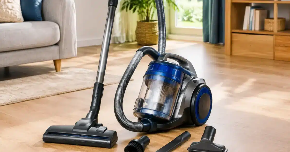 Aspirateur cyclonique debout avec accessoires rangés autour