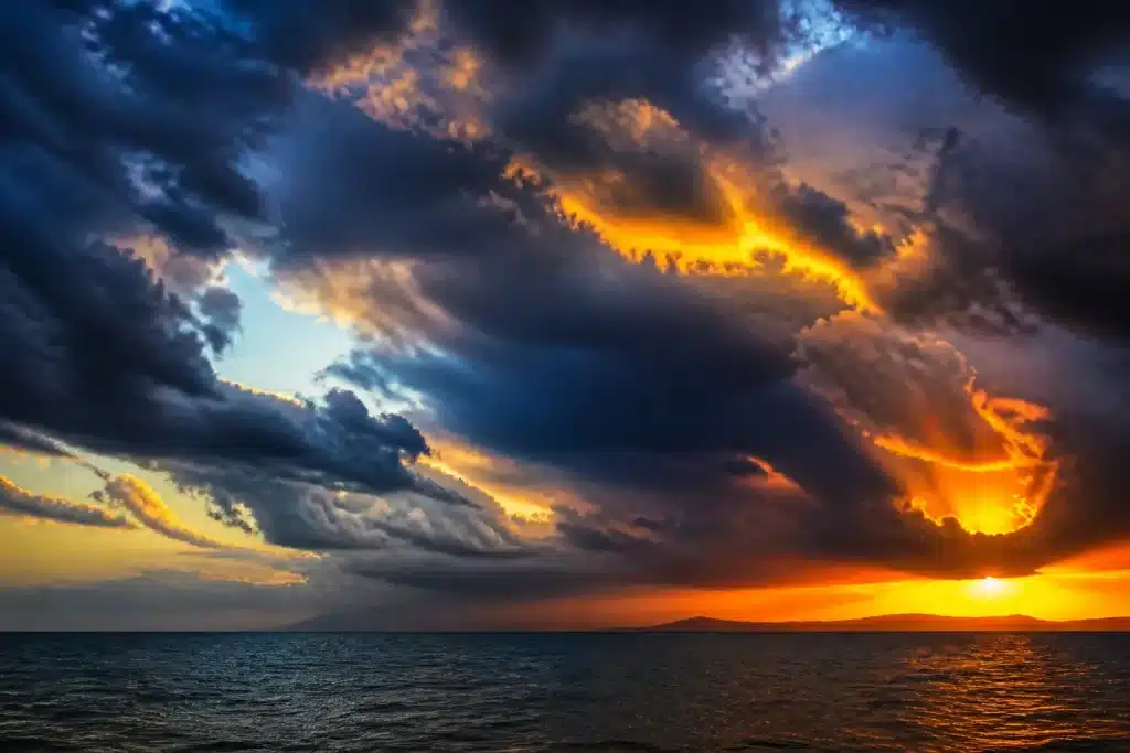 Atmosphere turbulente avec nuages irrguliers et zones lumineuses chaudes
