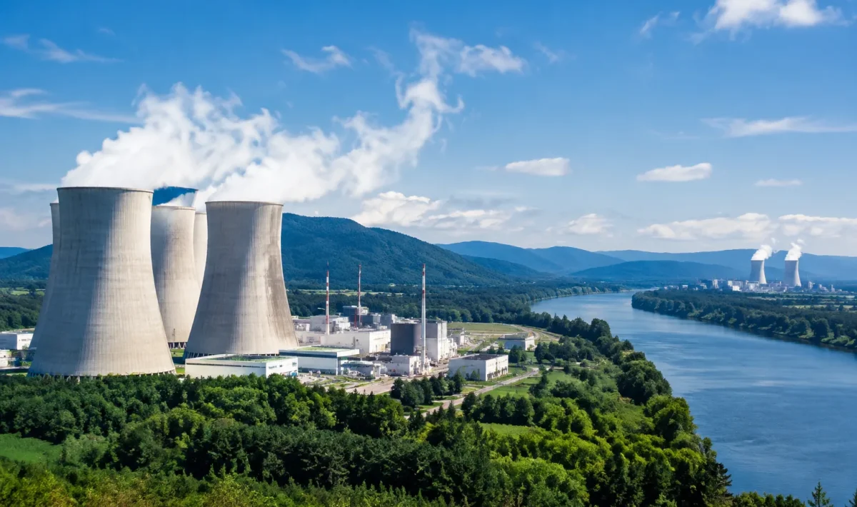Centrale nucleaire slovaque au premier plan surplombant francaise