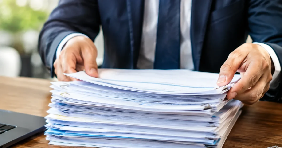 Mains tenant documents financiers empilés montrant double financement public
