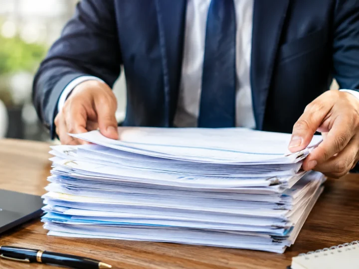 Mains tenant documents financiers empilés montrant double financement public