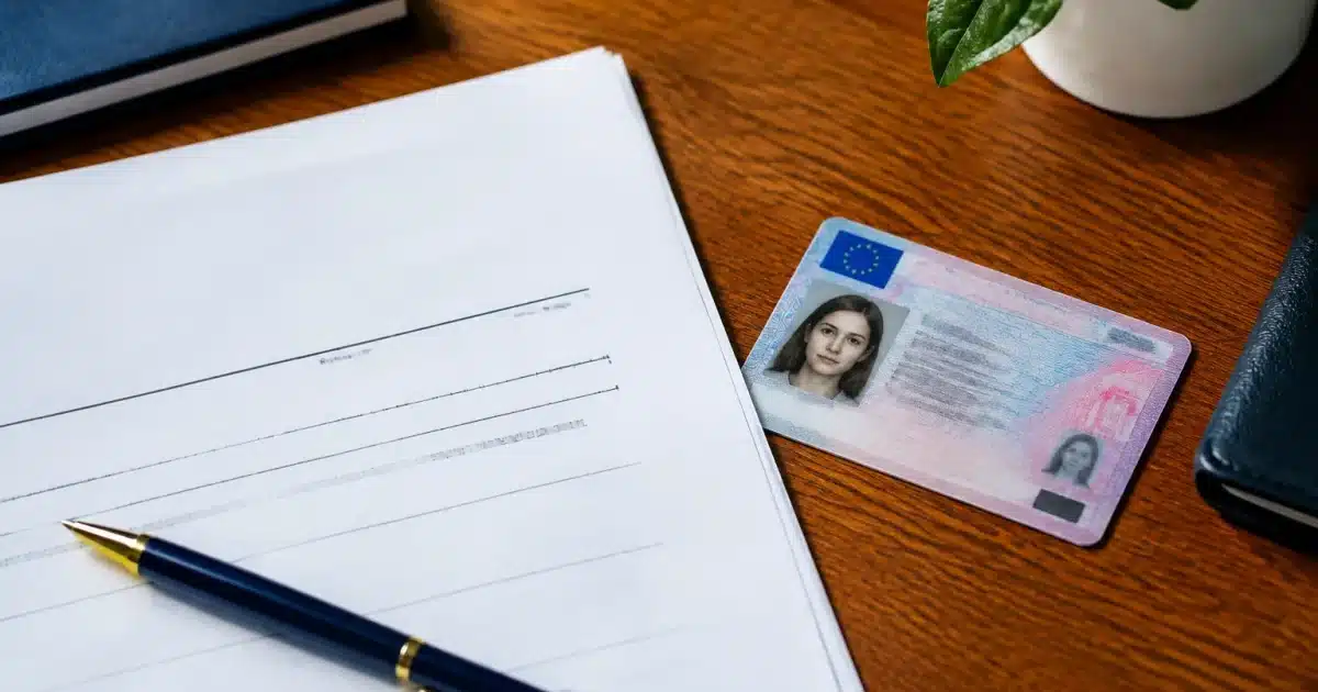 Document officiel posé sur table avec carte identite invalide a cote