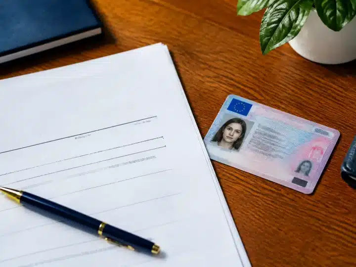 Document officiel posé sur table avec carte identite invalide a cote