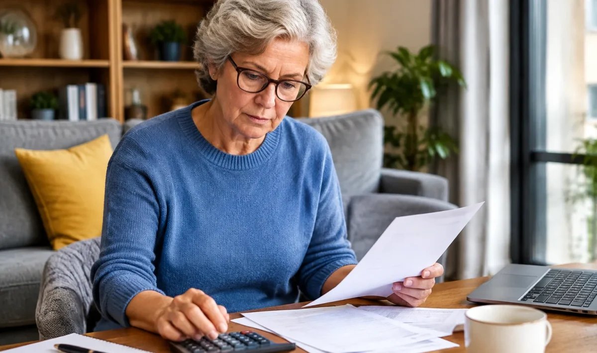 Senior assise a table verifie releve budget pension