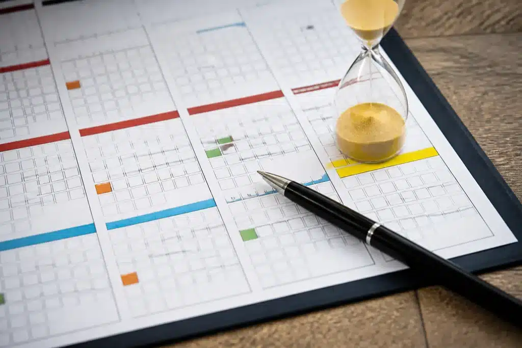 Calendrier professionnel avec trimestres et dates retraite surlignées