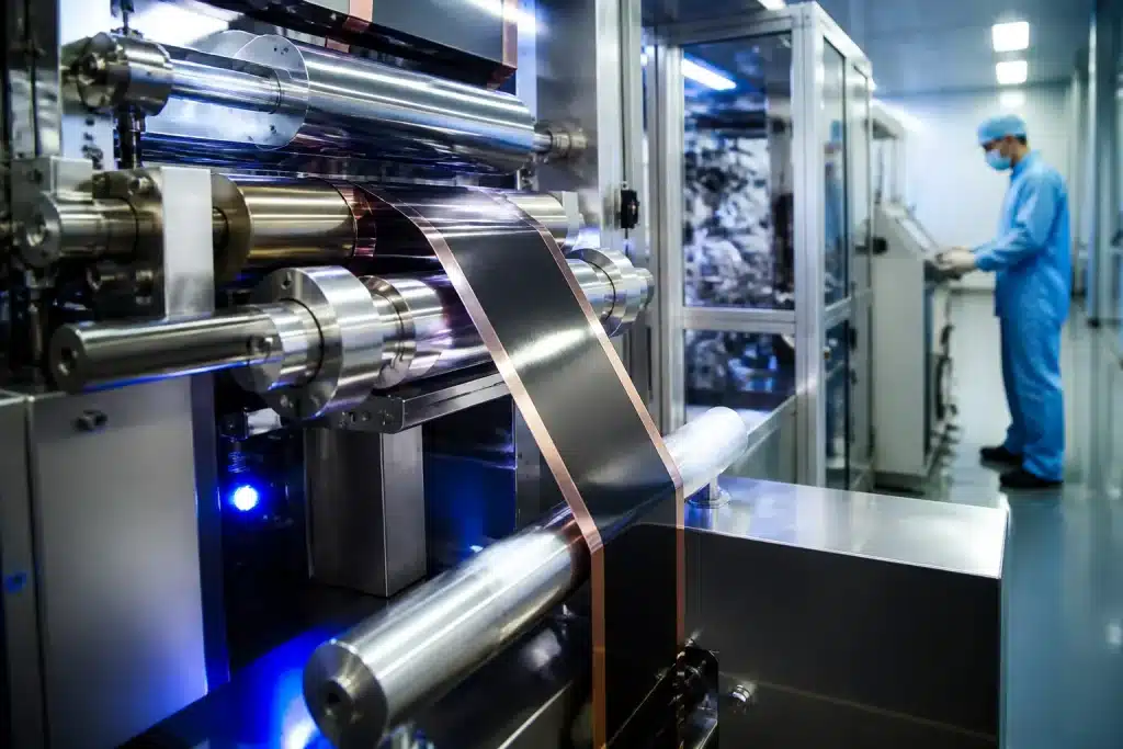 Usine moderne avec équipements industriels produisant ruban supraconducteur HTS