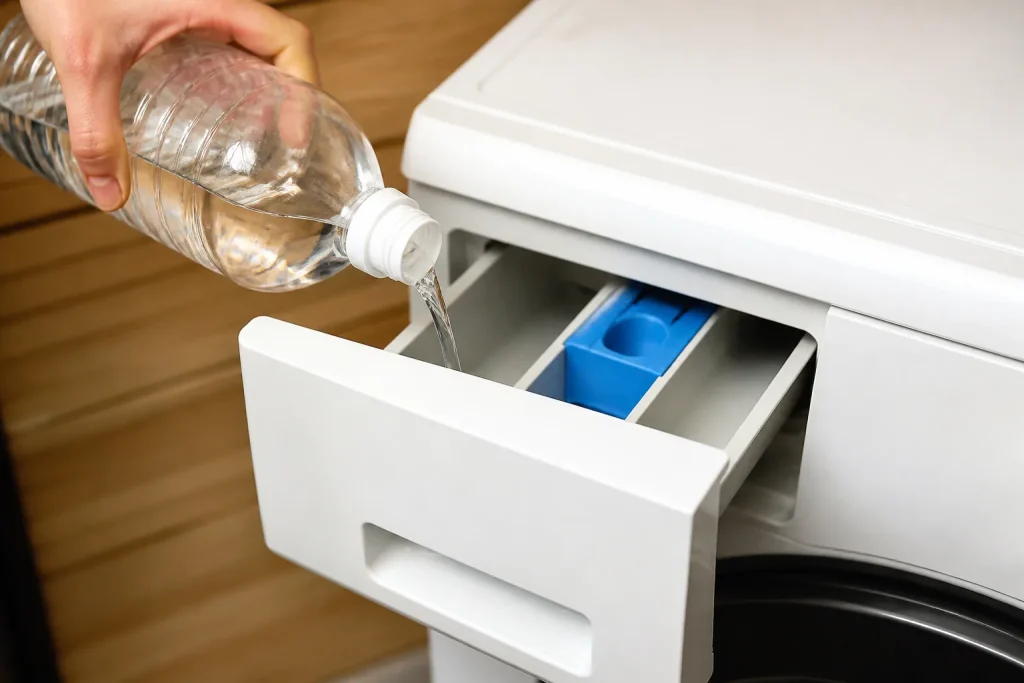 Vinaigre blanc coule dans compartiment machine