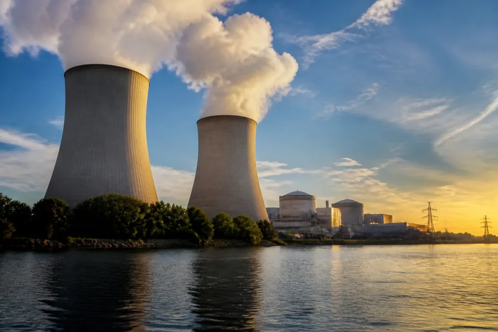 Centrales nucleaires tours refroidissement avec vapeur