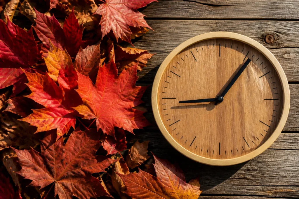 Calendrier feuilles rouges octobre 25 horloge automne