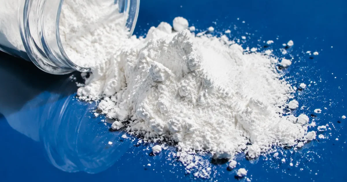 Poudre blanche couvrant une surface brillante