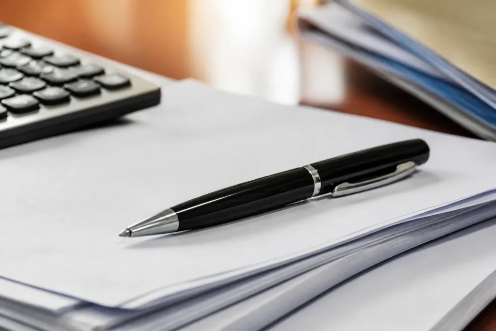 Signature stylo noir documents compte bancaire